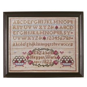 Elizabeth Hepper 1822 sampler kruissteekpatroon, getelde draad, miniatuur sampler reproductie grafiekdiagram, directe download pdf