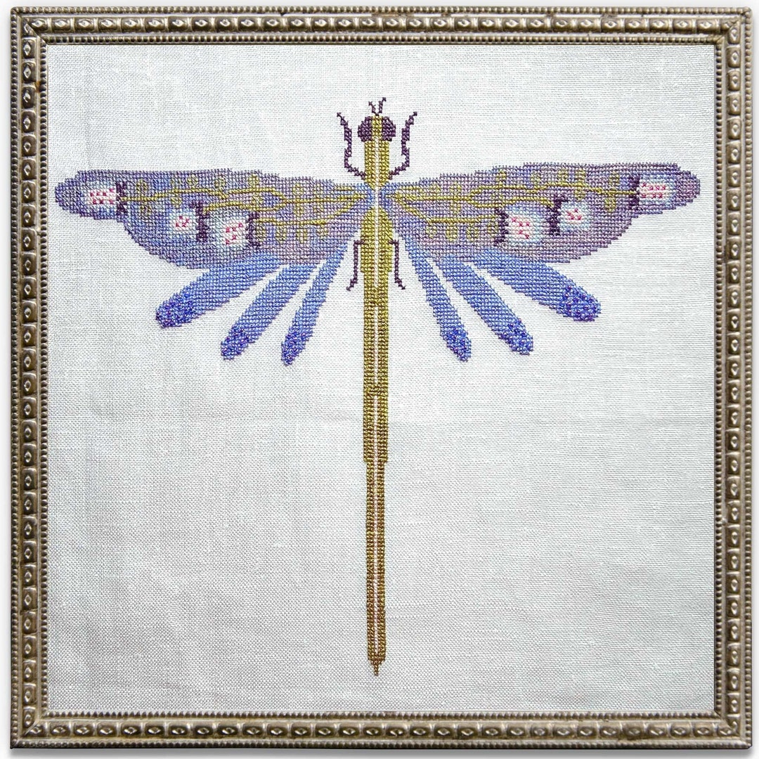 Flower Dragonfly Cross Stitch Pattern PDF, Hoop Stitching
