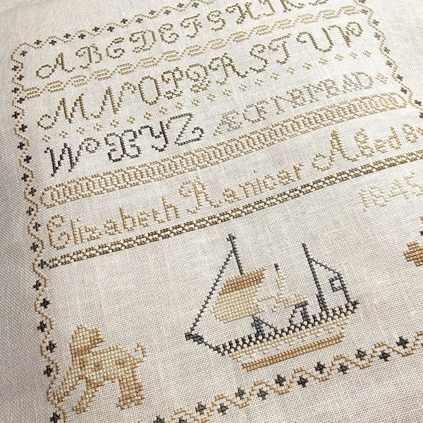 Elizabeth Ranicar 1845 Sampler Reproduction Cross Stitch Pattern PDF, Counted Thread Instant Download Xstitch Digital File, Alphabet Sampler