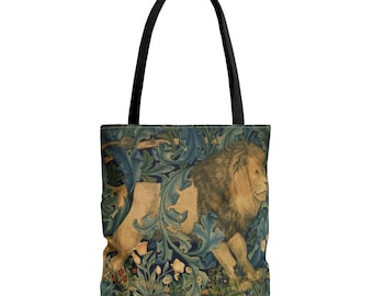 Lion Tote Bag William Morris, Vintage Looking Project Bag, Carry All, Needlework Travel Bag, Needlework Tote for Cross-Stitch Supplies