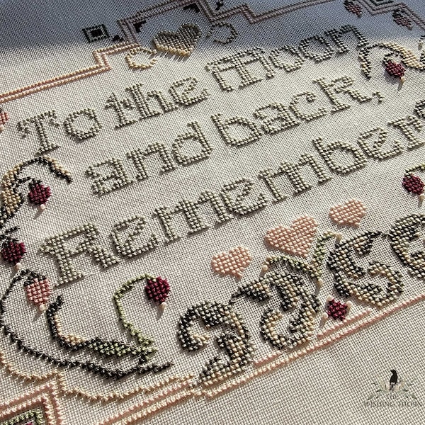 To the Moon and Back Art Deco Love Sampler, Cross Stitch Pattern PDF, Counted Thread Instant Download Xstitch Digital File