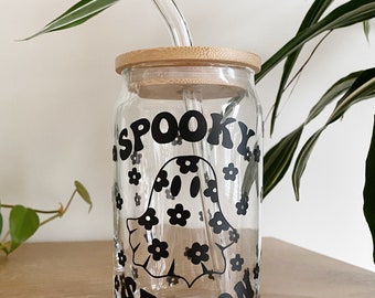 Fantômes floraux Spooky Season | Verre de canette de bière de 16 oz