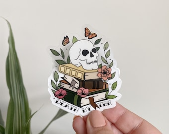 Death by TBR Skull Book Stack | CLEAR Bookish Sticker
