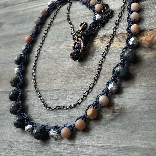 Girlfriend Gift Boho Bead Necklace Gemstone Double Strand Necklace Rustic Beaded Necklace Earthy Jewelry Birthday Mothers Day Gift for Her