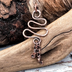 Hand Made Forged Wire Jewelry, Rustic Copper Squiggle Pendant, Hammered Copper Bohemian Necklace, Earthy Necklace, Christmas Gift for Her