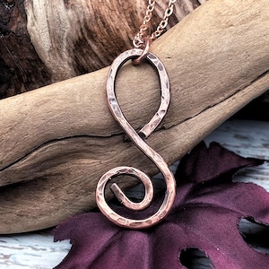 Hand Made Forged Wire Jewelry, Rustic Copper Spiral Pendant, Hammered Copper Bohemian Necklace, Earthy Necklace, Unisex Christmas Gift