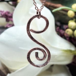 Rustic Copper Spiral Pendant, Hammered Copper Bohemian Necklace, Hand Made Forged Wire Jewelry, Earthy Necklace, Unisex Christmas Gift