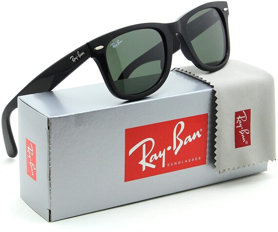 Ray Ban Wayfarer Rb2140 Glossy Black Frame G15 Green Lens Etsy