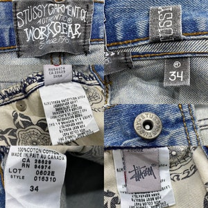 Stussy Garment Baggy Denim Pants Men W34 Vintage 90s Stussy - Etsy