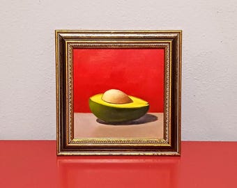 オリジナル6x6インチ油絵「アボカド」伝統的な美術作品、室内装飾用