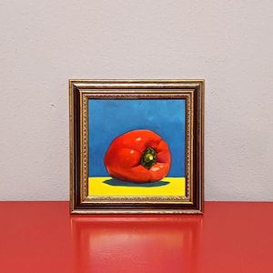 Red Pepper Oil Painting / 6x6 in On Canvas Panel