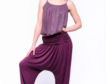 Comfort Flow Purple Yoga Outfit - Harem Pants, Support Top Set