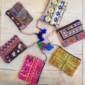 Carteras grandes bordadas de algodón con patchwork para mujer con bolsillos