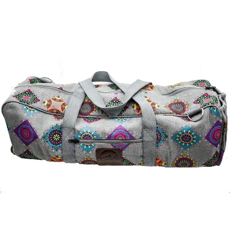 Sac Tapis De Yoga Brodé – Motif Fleur De Lotus – Sangle Réglable – Coton Unisexe