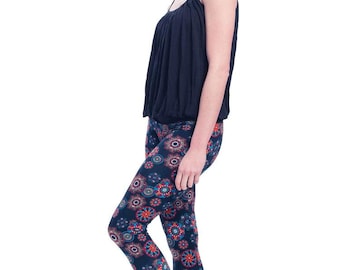 Organic Mandala Leggings, Adjustable Length, Black