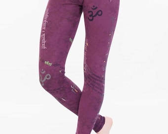 Anahata Burnout Red Yoga Leggings, Cotton, Full Length High Waist