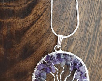Collar de amatista y árbol de la vida - Plata