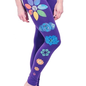 Organic Chakra Leggings, Hand Painted, Purple