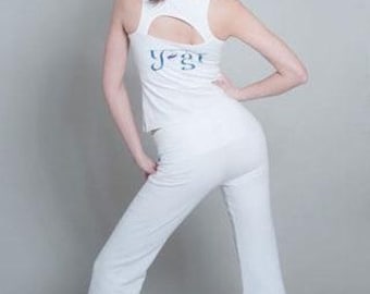 Om Shanti Yoga Pants For Women - White/Blue