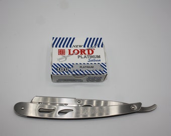 Navaja de afeitar Shavette de acero inoxidable con cuchillas Lord Platinum (100 unidades)