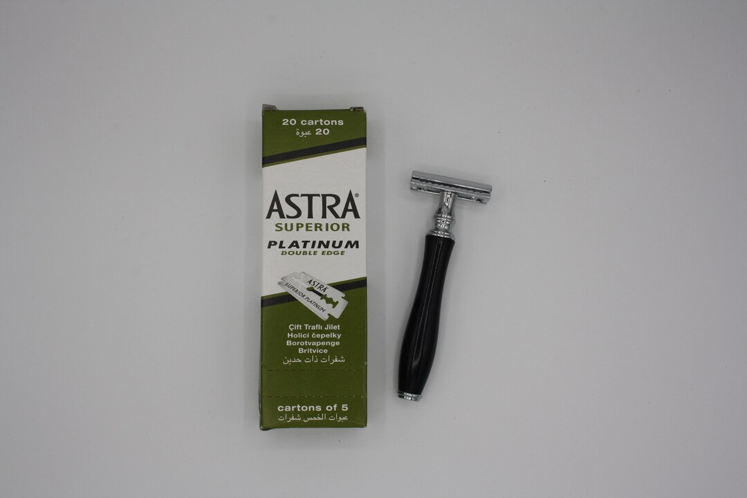 Gillette Astra Double Edge Razor Blades 100ct+ Black Wooden Handle ...