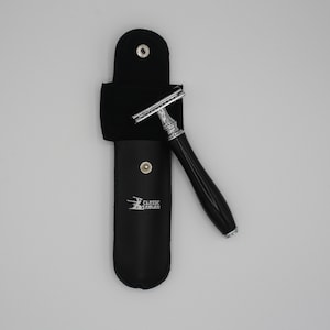 Classic Samurai Double Edge Safety Razor Black Handle with Shaving Travel/Protective Case