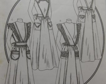 Patrón de delantal histórico de Butterick por Rachel Wallis. Largo hasta el tobillo. 4 estilos. Talla única. Busto 31-40 pulgadas. Sin cortes. Inglés.