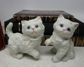 Vintage Kitten Planters Gray and White Set of 2
