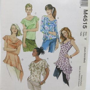 McCall&#39;s Bias Pullover Top Pattern in 5 Styles Sizes XS S M Bust 29 1/2 to 36 Inches Uncut Factory Folded McCall&#39;s M4515