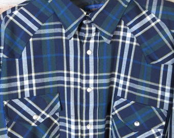 Sir Pendleton 3X Worsted Wool Pearl Snap Western Shirt Blues & Green Clean Gift Condition