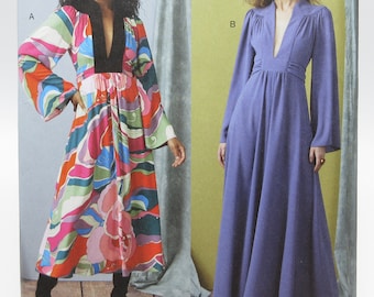 Vestido Vogue Easy Plus Size en 2 largos Tallas 14 16 18 20 22 Busto 36 a 44 pulgadas Sin corte FF Vestido plegado Primavera Verano R11632 Día o Noche