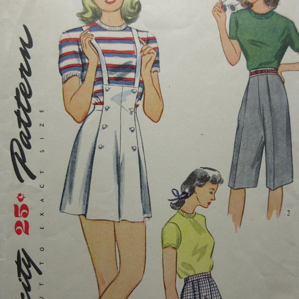 1940s Simplicity Unprinted Shorts Pattern Size 18 for Waist 30 In Hips 39, 3 Styles, Optional Suspenders and Buttons, Factory Cut Complete