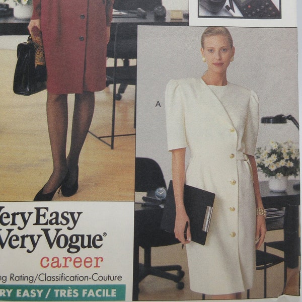 Vogue Very Easy Uncut Classic Career Dress Pattern Sizes 14 16 18 Very Loose Fit Straight Dress with Buttons and Belt Vogue 7582