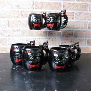 Rare Shafford Black Cat Mugs by the Pair Redware Vintage 1950s