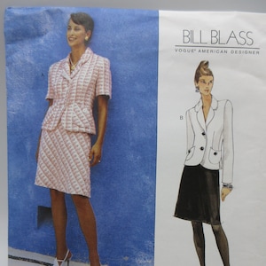 Vogue Designer Bill Blass Uncut Jacket and Skirt Pattern Sizes 8 10 12 Bust 31.5 to 34 Inch Factory Folded 1744 for Spring or Fall Fabrics
