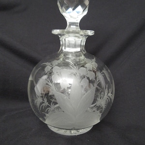 Antique Dresser Bottle Etched Glass Birds and Flowers in 4 Unique Designs Gift Condition Antique
