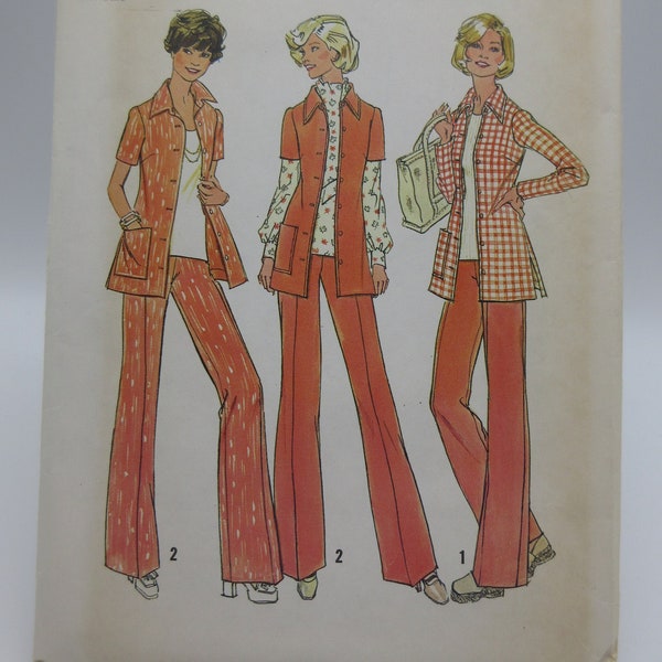 Simplicity 6805 Uncut 1970s Bell Bottom Pants and Shirt Style Jacket Bust 41 to 43 Inches Half Size For Petites 5 Ft 3 In