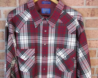 Sir Pendleton 3X Pearl Snap Light Wool Western Shirt Burgundy Plaid Gift Condition