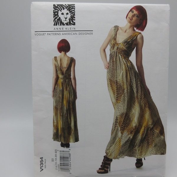 Vogue Designer Special Event Dress Pattern by Anne Klein Uncut Factory Folded Plus Sizes 14 -22 Bust 36 to 44 Inches