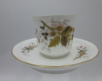 Vintage Lewis Straus Limoges France Demitasse Textured Gold Leaf and Pink Flowers Design