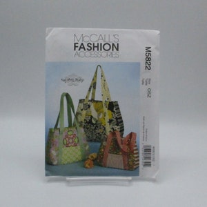 McCall’s Bag Pattern Fashion Accessories Kay Whit Designs M5822 Bag in 3 Sizes, Cotton or Cotton Blends, New Condition, Uncut, FF, Clean