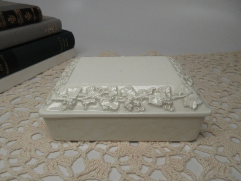 Wedgwood Queensware White Embossed Box With Lid White Etsy