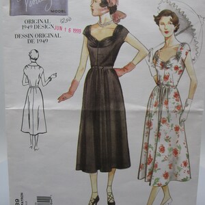 Vogue 1940s Dress Reissed Size 10 Bust 32 1/2" Cap Sleeve Flared Skirt and Neckline Details Uncut Factory Folded 1999 Vogue 2289