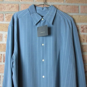 NOS Men&#39;s XL Claiborne Shirt Long Sleeves Blue Rayon Blend New Old Stock with Tags Gift Condition Dress Shirt No Smoke No Pets