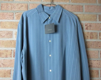 NOS Men's Claiborne Shirt XL Long Sleeves Blue Rayon Blend Modern Fit New Old Stock with Tags