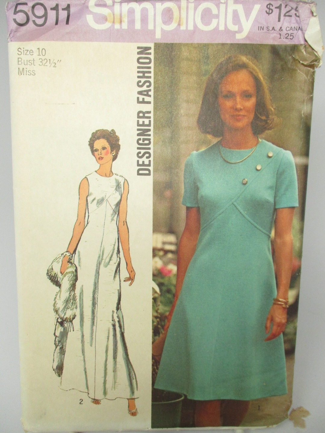 70s Simplicity Designer Fashion Pattern 5911 Uncut Factory Folded Size ...