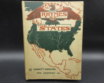 Antique 1896 Book Rhymes of the States Inscribed by Author Garrret Newkirk in 1897, Hardcover Exceptional Condition