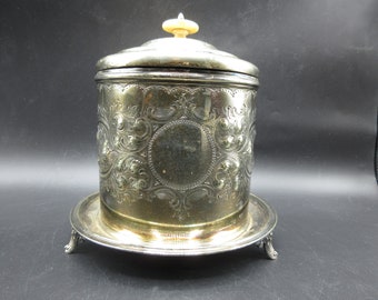 Antique English Silverplate Repousse Biscuit Barrel No Monogram All Original