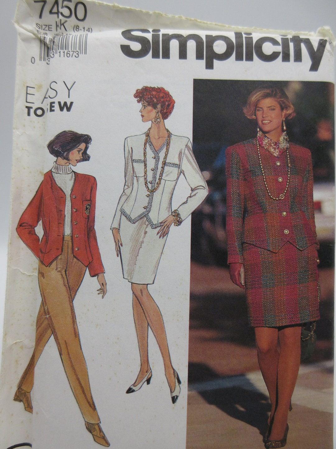 Simplicity Easy to Sew Suit Pattern Uncut Factory Folded Jacket Skirt and Pants 8 to 14, 7450