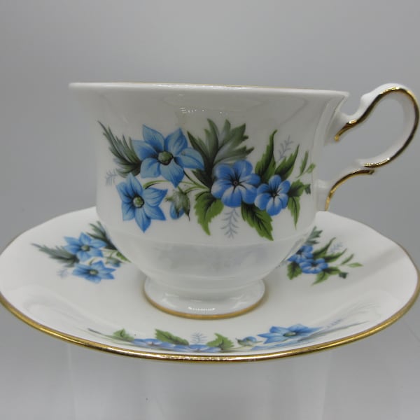 Queen Anne Bold Blue Flower Spray Teacup and Saucer